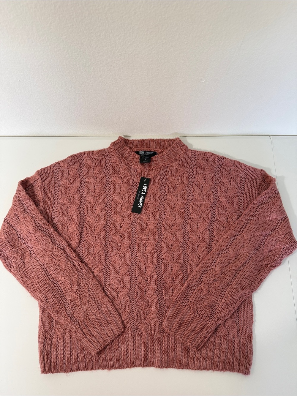 LOVE & WHIMSY Mock Neck Cable Knit Sweater Dusty‎ Rose Size Medium
